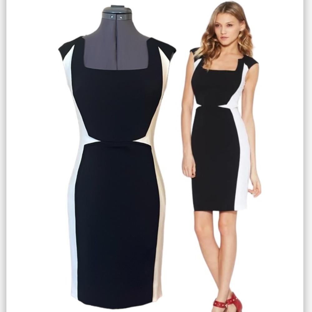 JayGodfrey Kornell Black and White Colorblock Square Neck Sheath Dress Size 4